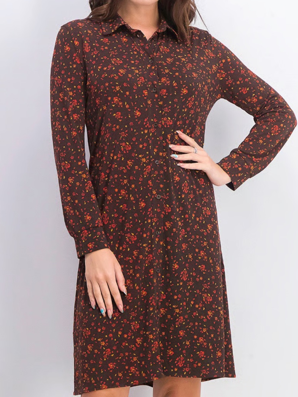 Mango Brown Floral Shirt Dress